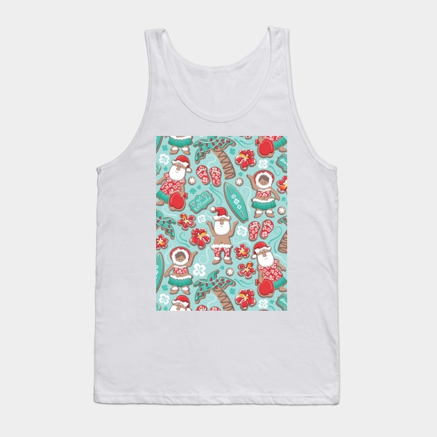 Mele Kalikimaka Hawaiian Christmas gingerbread cookies // pattern // aqua background Tank Top by SelmaCardoso